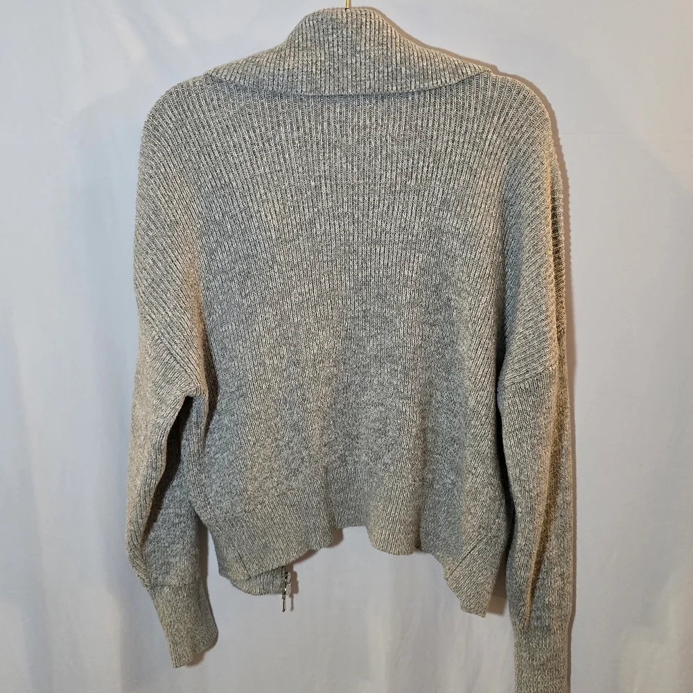 Abercrombie & Fitch Gray Ribbed Heavyweight Knit Double Zip Cardigan Sweater, L